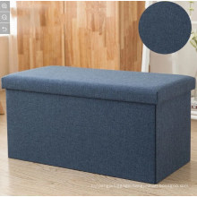 Multi-Function Foldable Rectangle Storage Linen Material Ottoman Foldable Fabric Storage Stool